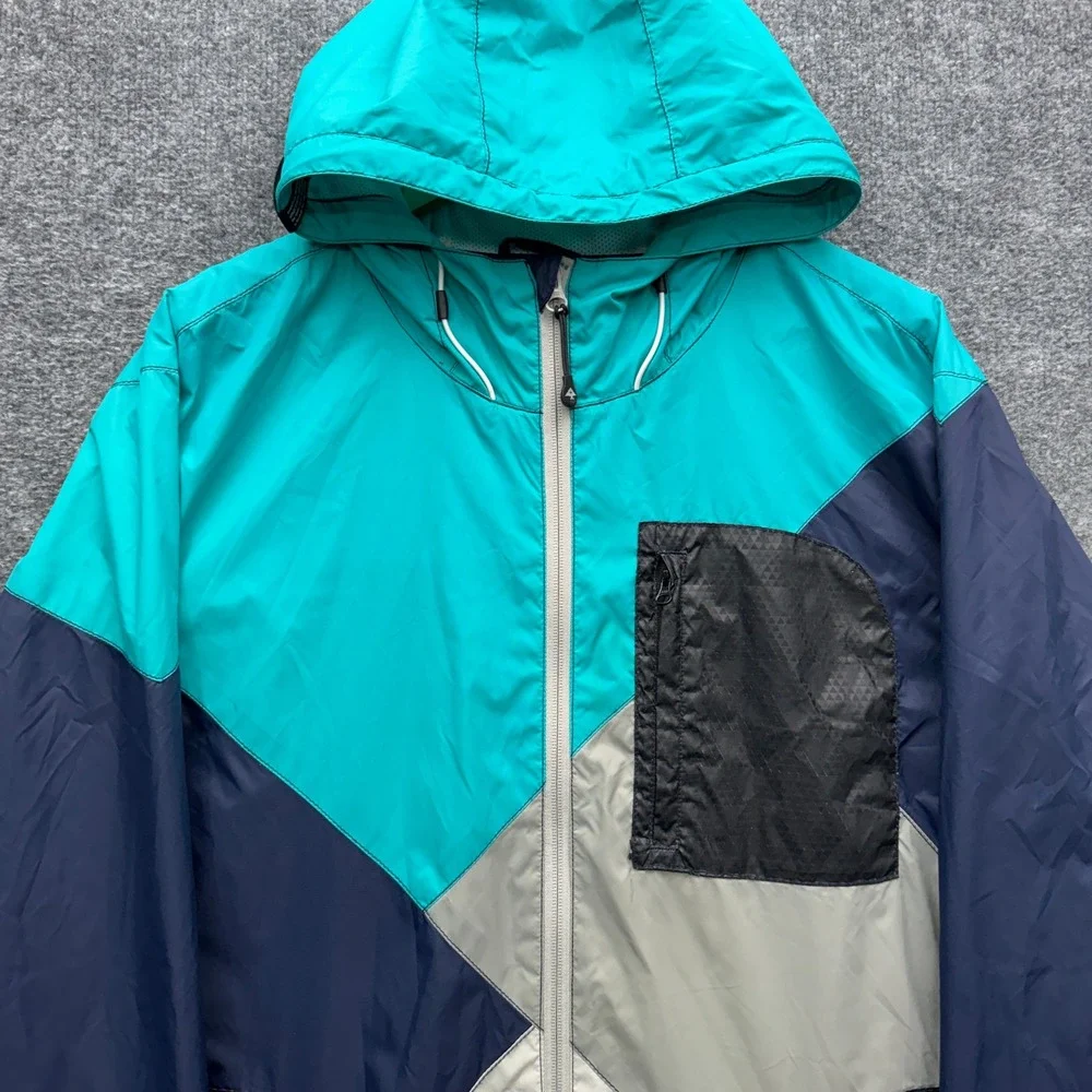 LRG Lifted Research Group Windbreaker Jacket Men XL Teal Navy Blue Outdoor